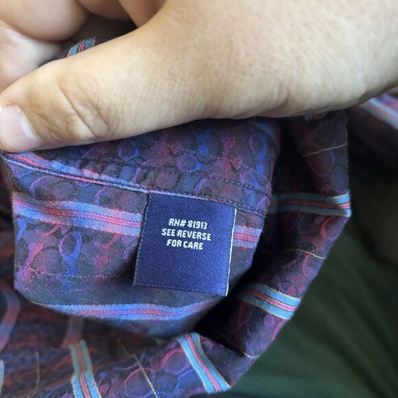 Robert Graham Men Dress Shirt Sized Med Purple Striped Flip Cuff Preppy Designer - Picture 13 of 16